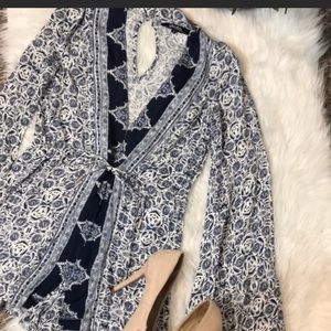 Blue & white bell sleeve romper